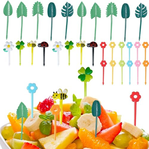 BSITSSS 60PCS Palillos de Dientes, Palillos para Niños Frutas, Mini Tenedores Infantiles Reutilizables de Frutas, Pinchos para Bocadillos para Lonchera Fiesta té Cumpleaños Colegio