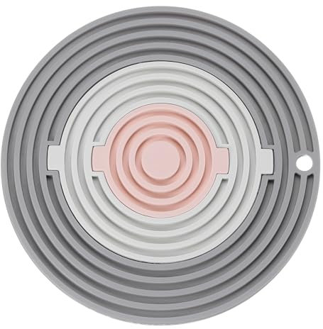 sourcing map Silicone Microwave Mat 8 Inch, Heat Resistant Multi-Purpose Detachable Hot Pad, Pot Holders, Splatter Guard, Thickened (Dark Grey, Light Grey, Pink)