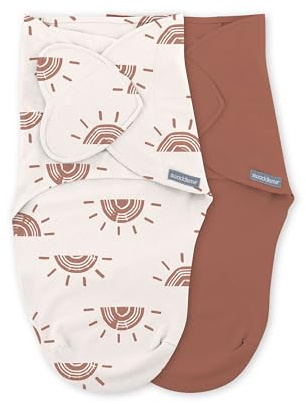 Ingenuity SwaddleMe Baby Pucksack 0-3 Monate, 100% Baumwolle, Verbessert den Schlaf & Beruhigt den Moro-Reflex, für einfaches Windeln, 1,0 TOG, 2er-Pack - Rising Sun