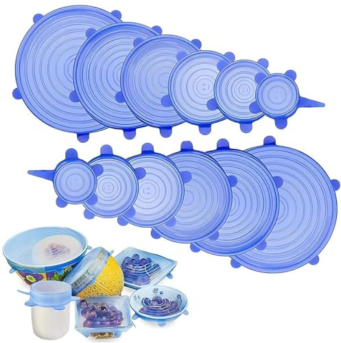12 Stück Silikondeckel, Dehnbare Silikon Deckel, Free Wiederverwendbar Dehnbare Silikondeckel, Verschiedenen Größen, Rund Silicone Stretch Lids Für Schüsseln, Becher, Dosen, Obst
