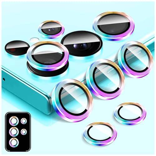 LucBuy Camera Lens Protector for Samsung Galaxy S23 Ultra, 9H Tempered Glass Camera Cover Screen Protector Film Sticker, Automatic-Alignment Individual Aluminum Alloy Rings