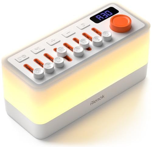 RIENOK Bedside Lamp with Bluetooth Speaker, 11 Colors Night Light Adjustable Brightness, 8 Sound Effects for Sleeping Yoga Aid Meditation, Gifts for Teenage Girls Boys Women