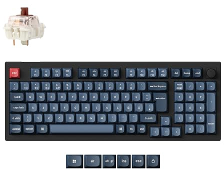Keychron V5 Max QMK Wireless Custom Knob Mechanische Tastatur,DE-ISO 100-Tasten Programmierbar Bluetooth/2.4 GHz/Kabelgebunden mit RGB Hot-swappable Gateron Brauner Schalter