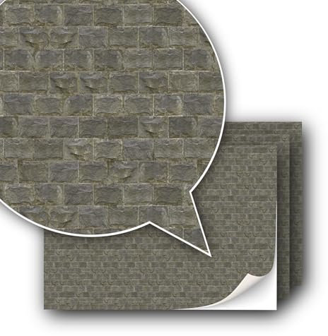 3 Blatt selbstklebende Dekorfolie Wandverkleidung für Modellbau im Maßstab 1:87 Spur H0 (UK: 3,5mm Scale) (Behauene Felswand)