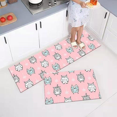Küchenteppich 50X80Cm Rosa Eule Fussmatte Aussen Küchenläufeh Outdoor Balkon Teppich Waschbar rutschfest Läufer Läufer Flur Küche