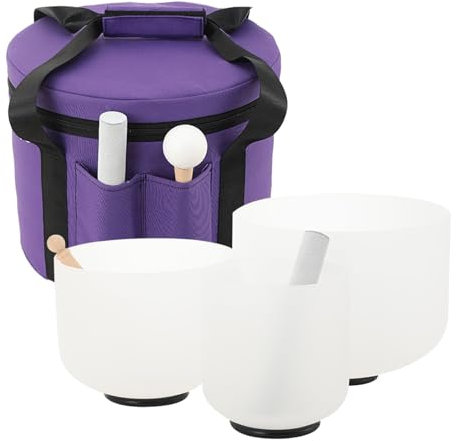NICCOO 3PCS Crystal Singing Bowls Sound Bowl Meditation Set 6 inch A Note 8 inch G Note 10 inch F Note Heart Chakra Quartz Gift For Healing Prayer Yoga Relaxation With Carrying Case