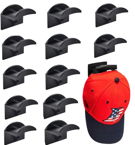 Shirene Cap Halterung Wand,12 PCS Selbstklebende Hut Halter Selbstklebende Huthaken Hutständer für Baseball Kein Bohren Organizer Wandmontage für Kopfhörer,Taschen,Schlüsselanhänger