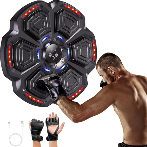 AONESY Music Boxing Machine, Boxmaschine mit Musik, LED Musik Boxmaschine Unterstützt Bluetooth, 9 Geschwindigkeitsmodi und Zählmodus, Boxing Machine mit Boxhandschuhen Für Erwachsene und Kinder
