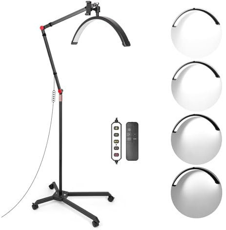 SanBouSi LED Wimpern Lampe Halbmond Lampe mit Rollen, Einstellbare Höhe & Helligkeit, Mobil Kosmetiklampe Nagellampe mit Handyhalter für Tattoos, Maskenbildner, Schönheit