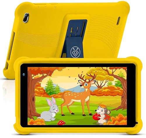 qunyiCO Kids Tablet 7 Pouces | Android 11 | 2 Go de RAM | Écran Tactile HD 1024 x 600 | Caméra WiFi Bluetooth | Application d'apprentissage avec contrôle Parental sur Playstore (Jaune)