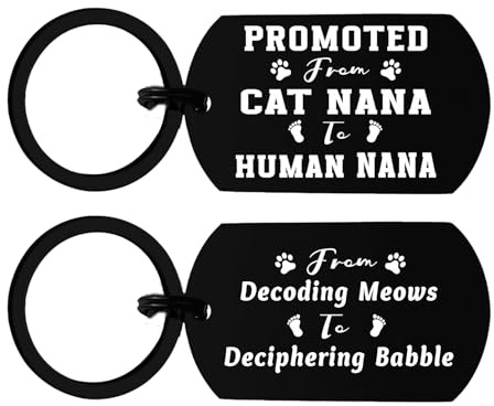 Richesele Schlüsselanhänger mit Gravur Promoted from Cat Nana to Human Nana – Humorvolles Geschenk für Großmutter – einzigartige Geschenke für werdende Großmutter, silber, S