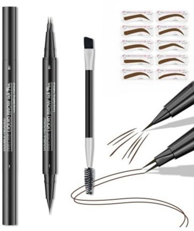 Crayon Sourcils Double Embout Résistant à l'Eau - Pointe Double Fourche & Pointe Fine Extra, Effet Sourcils Naturels Anti-Tâches & amp;amp; Anti-Transpiration - Idéal Débutants (Marron foncé)