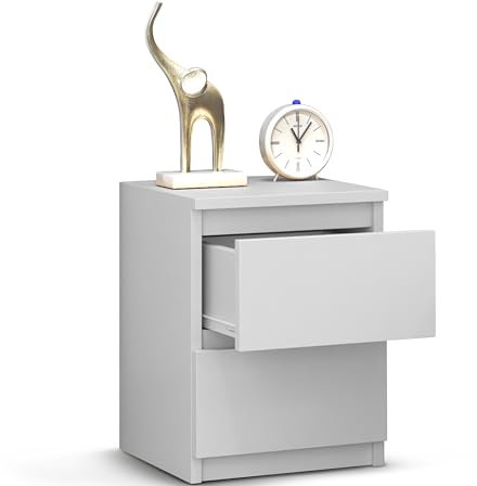 Beneli Nachttisch Weiß 30x30x40 cm, Schubladenschränkchen mit 2 Schubladen, Stilvolles Beistellmöbel für Schlafzimmer, Wohnzimmer & Flur, Zeitloses Design