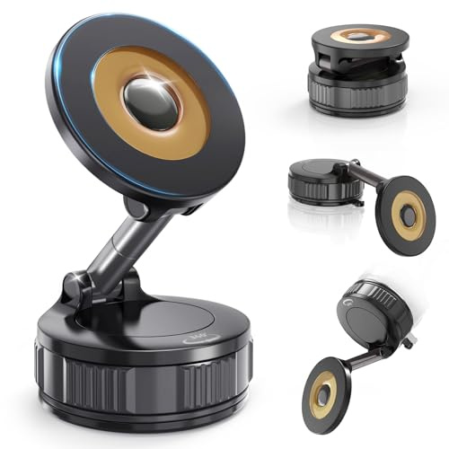 Dashboard Suction Cup Phone Mount for Magsafe: Dual Rotatable 360° Adjustable Nano Gel Vacuum Magnetic Phone Holder for Vehicle Screen Windshield Dash, Rock Solid Car Mount Compatible Mag-Safe iPhone