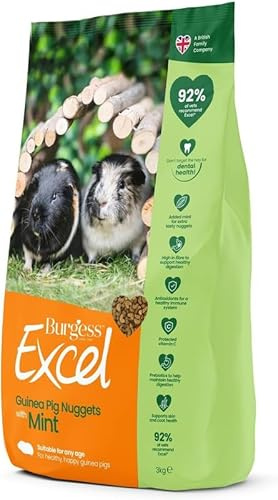 3 kg Burgess Excel Guinea Pig Food – High Fibre Complete Nuggets with Vitamin C – Supports Digestion, Dental Health & Immunity – Prevents Selective Feeding – Sold Loose