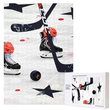 Eishockey-Muster gedrucktes Puzzle mit Aufbewahrungsbox, Holzpuzzle für Erwachsene und Kinder, 300 Teile Familienspaß, dekoratives Spiel