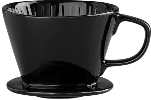 Packool Large Pour Over Coffee Maker, Fits Various Drinkware, Ideal for 2-4 People, Dishwasher Safe, Single Handle, Black Ceramic Pour Over Coffee Dripper with Tapered Design