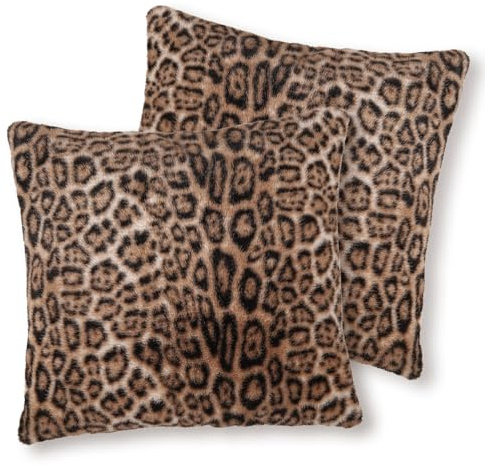 Calkkrer 2 Stück Kissenbezüge Aus Dichtem Kunstkaninchenfell, Super Weich Fuzzy Zierkissenbezug, Leopardenmuster Braun, Dekokissen Für Sofa, Schlafzimmer, 45x45 cm
