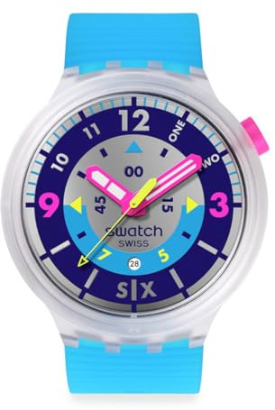 Swatch Big Bold Montre décontractée Unisexe en polymère Transparent à Quartz résistant à l'eau Swatch Neon Hielo