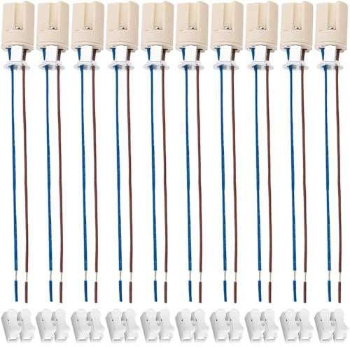 HAAMNING7 Socle de Lampe G9 en Céramique, Douille pour Ampoule LED G9 Bi-Pin avec Support pour Lampe LED Test de Vieillissement, avec Connecteurs de Fil (10 Pack, 0.75m²,25cm)