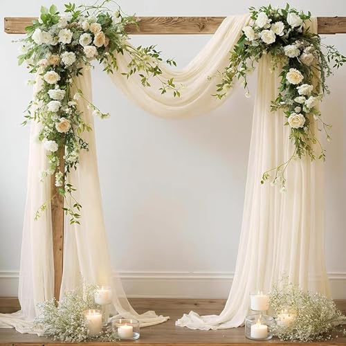 2er Pack 0.75x8M Hochzeitsbogen Traubogen Vorhang Hochzeit Tüll Deko Bogen | Schärpen für Hochzeitsdekoration Fotografie Party Hochzeit Torbogen Zeremonie Stuhl Dekoration (Elfenbein)