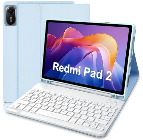 XUWUKU Funda Teclado para Xiaomi Redmi Pad 2/ Redmi Pad SE 11 Pulgadas, QWERTY Español Ñ, Funda con Teclado Bluetooth Magnético Desmontable para Xiaomi Redmi Pad 2 11 Pulgadas 2025, Azul