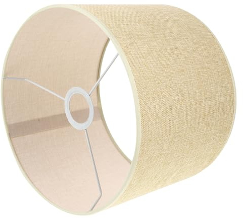 Zylindrische Lampenabdeckung aus Leinenstoff, Beige, E27