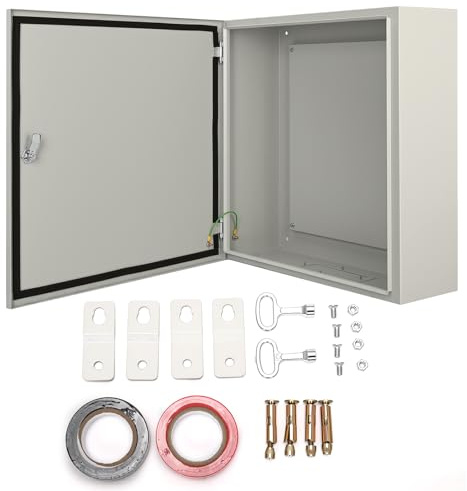 KUJIBGY 60x60x20cm Large Empty Electrical Enclosure Box | 15kg Heavy Duty Weatherproof Outdoor Junction Box with Lock,Wall-Mounted Electric Box Metal Case for Circuit Protection