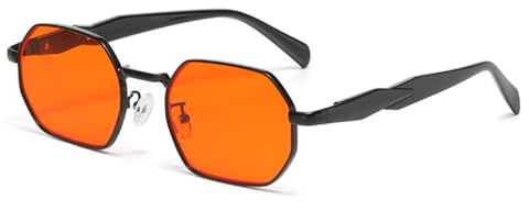 ASYHV Retro Sonnenbrille Damen Herren Vintage，Hexagon Quadratische Sonnenbrille mit UV400 Schutz (schwarz/orange)