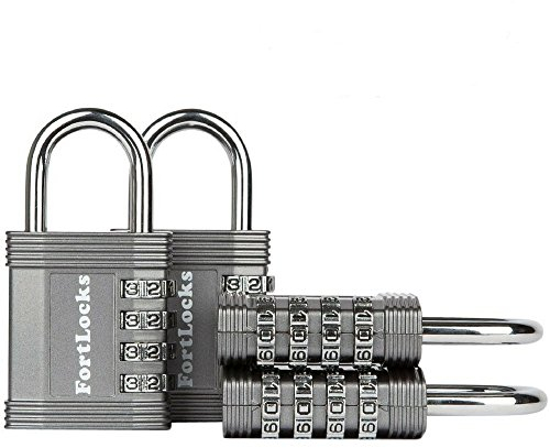 Vorhängeschloss mit Zahlencode | 4-stelliges Zahlenschloss aus Zinklegierung | Geeignet als Spindschloss und für den Außeneinsatz | Wetterfest, rostfrei, robust | 4er-Pack, Grau