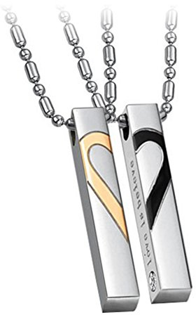 Valentine's Day present, Cupimatch 2 piece couple's necklace, men's and women's stainless steel puzzle heart pendant, engraved, Christmas, Valentine's Day gift with 50 cm, 55 cm chain