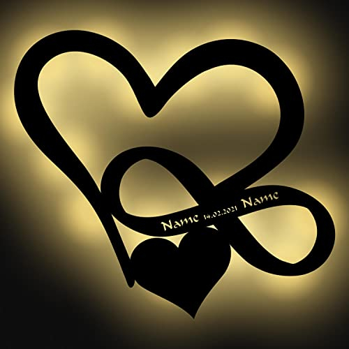 Unendlichkeitszeichen Herz Liebe mit Name-n und Hochzeit-Datum Verlobung Jahrestag Hochzeits-Geschenke Schlafzimmer-Lampe Freund Freundin Partner ich dich i Love You Geschenk