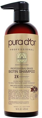 PURA D'OR Professional Anti-Haarausdünnungs-Biotin-Shampoo (473 ml) mit 2X konzentrierten Wirkstoffen - sulfatfrei, natürliche Inhaltsstoffe - klinisch getestet, Männer und Frauen