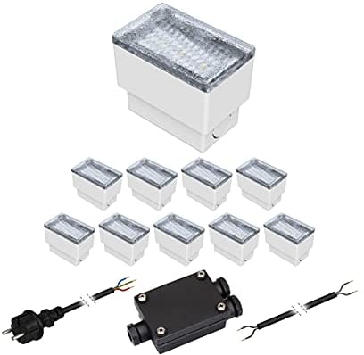 ledscom.de 10er-Set LED Pflasterstein CUS Bodenleuchte für außen, warm-weiß, 230V, 8x5cm