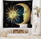 ABAKUHAUS Astrologie Wandteppich, Mond und Sonne aus Weiches Mikrofaser Stoff Waschbar ohne Verblassen Digitaldruck, 150 x 110 cm, Petrolblau Gelb