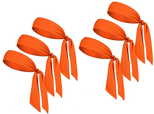 Kopfband Tennis Tie Haarband – Sport-Stirnband, ideal für Leichtathletik, Piraten, Karate, hält Schweiß und Haare aus dem Gesicht (6 Stück - 6 Orange)
