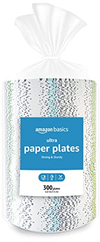 Amazon Basics Ultra Paper Plates, 6.87 Inch, Disposable, 600 Count (2 Pack of 300) (Previously Encore), Packaging May Vary
