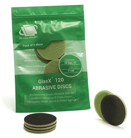Glass Polish 2 inch (50mm) 180 Grit Pack of 5 Sanding Discs for Rotary Polisher - Foam Backed Silicon Carbide Abrasive P180 - GP14203