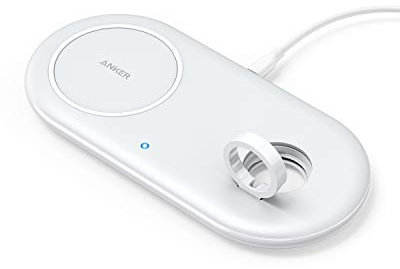 Anker Wireless Charging Station, 2 in 1 PowerWave+ Pad with Holder for Apple Watch 5/4/3/2, Wireless Charger for iPhone 11, Pro, Pro Max, Xs, AirPods (Watch Charging Cable & AC Adapter Not Included)