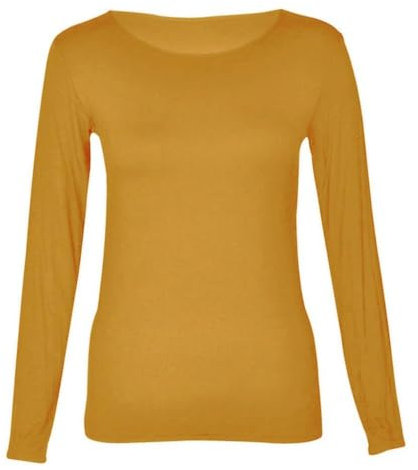 Hamishkane Ladies Long Sleeve Round Neck Plain Casual Basic Stretchy Fitted Womens T-Shirt Top Camel