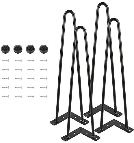 4er Tischbeine Hairpin Leg, 4 Stück Tischbein aus Metall Haarnadel Tischbein mit 2 Stangen, 12 mm Dicke, Tischbein für Couchtisch und Hocker (41 cm)