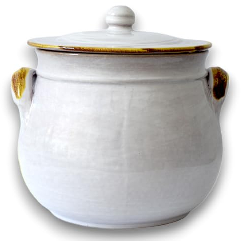 Colì, Pentola Bombata in Terracotta con Coperchio, Pentola Artigianale, Bianco Terre Antiche, Diametro 24 cm