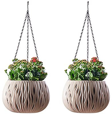 Koomuao 2 Stück Hängepflanztopf Blumenampeln zum Aufhängen Blumentopf Hängend für Blumenampel Decke hängender Übertopf für Zimmerpflanzen, Sukkulenten, Luftpflanzen, Kakteen (Beige)