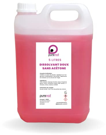 Purenail | DISSOLVANT doux sans acétone Jerrycan de 5 LITRES, pour ongles et faux ongles,