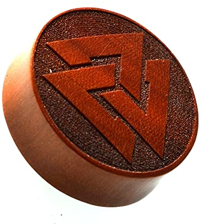 CHICNET Flesh Plug Holz braun Valknut Wotansknoten double flared Tunnel Expander Dehner Ohr Piercing Damen Herren Tapferkeit Mut Schicksal Wotan 10 mm
