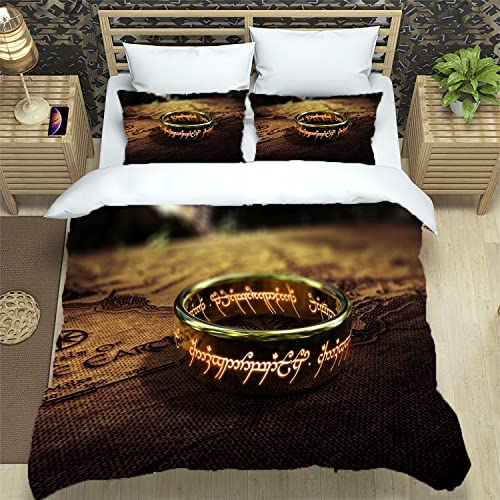 Jocmy Movie 3D Stereo Herr der Ringe Bettwäsche-Set 3-teiliges Bettbezug-Set Mikrofaser-Bettbezug mit 2 Kissenbezügen und 1 Bettbezug (Bunt1,135x200+80x80cmx2)