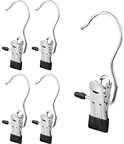 FuninCrea Stainless Steel Laundry Hooks Clip, 5pcs Anti-slip Boot Laundry Hanger Clips Portable Hanging Clothes Pins Multi-functional Single Clothing Hanger Holder for for Scarf, Gloves, Shoes(black)