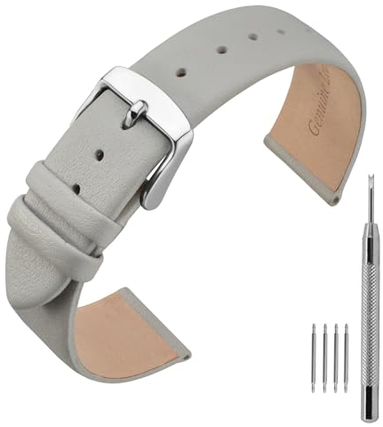 ANNEFIT Leder Uhrenarmband, Armband 20mm mit Silber Schnalle, Kompatibel mit Intelligenten und Traditionellen Uhren (Grau)