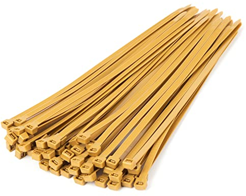XINGO 100 Stück Kabelbinder Gold, 350mm x 7,6mm, 50 kg Zugfestigkeit, kleine Größe, UV Beständig Set für Zur Ordnung von Kabeln, Gartenarbeit, Hause, im Büro, der Garage