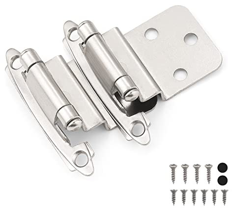 knobelite Lot de 10 paires (20 pièces) de charnières décoratives à fermeture automatique en nickel satiné, charnières de porte d'armoire encastrées de 9,5 mm, charnières de placard de cuisine
